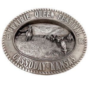 Cattle Drive Buckle Cassoday Kansas 1986 Prairie Queen Festival Cowboy Horse